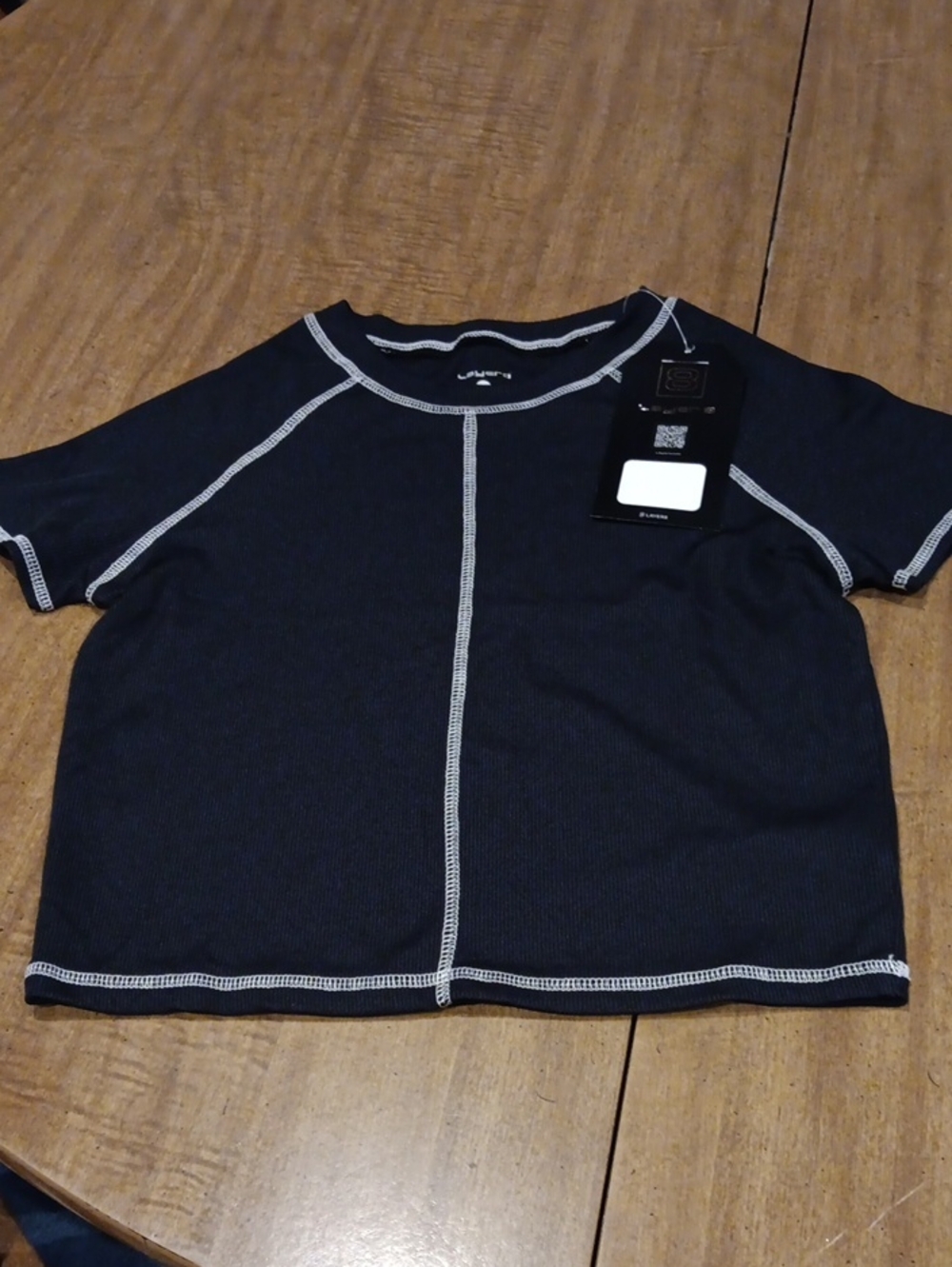 Layer 8 Black Tee with White Contrast Stitching